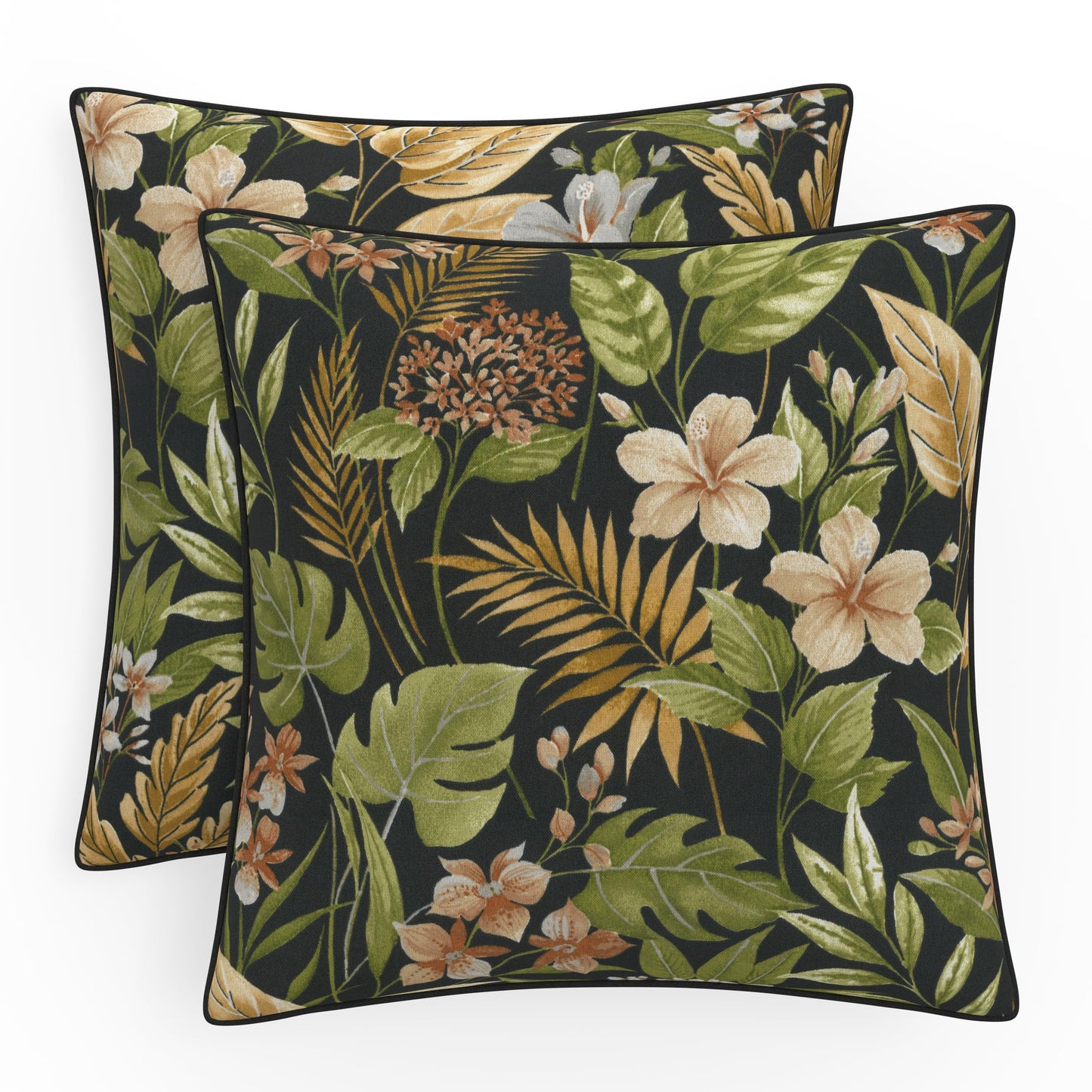 Pillow Perfect Floral Indoor/Outdoor Accent Throw Pillow, Plush Fill, Weather, and Fade Resistant, Large Throw - 18.5" x 18.5", Brown/Green Coventry, 2 Count