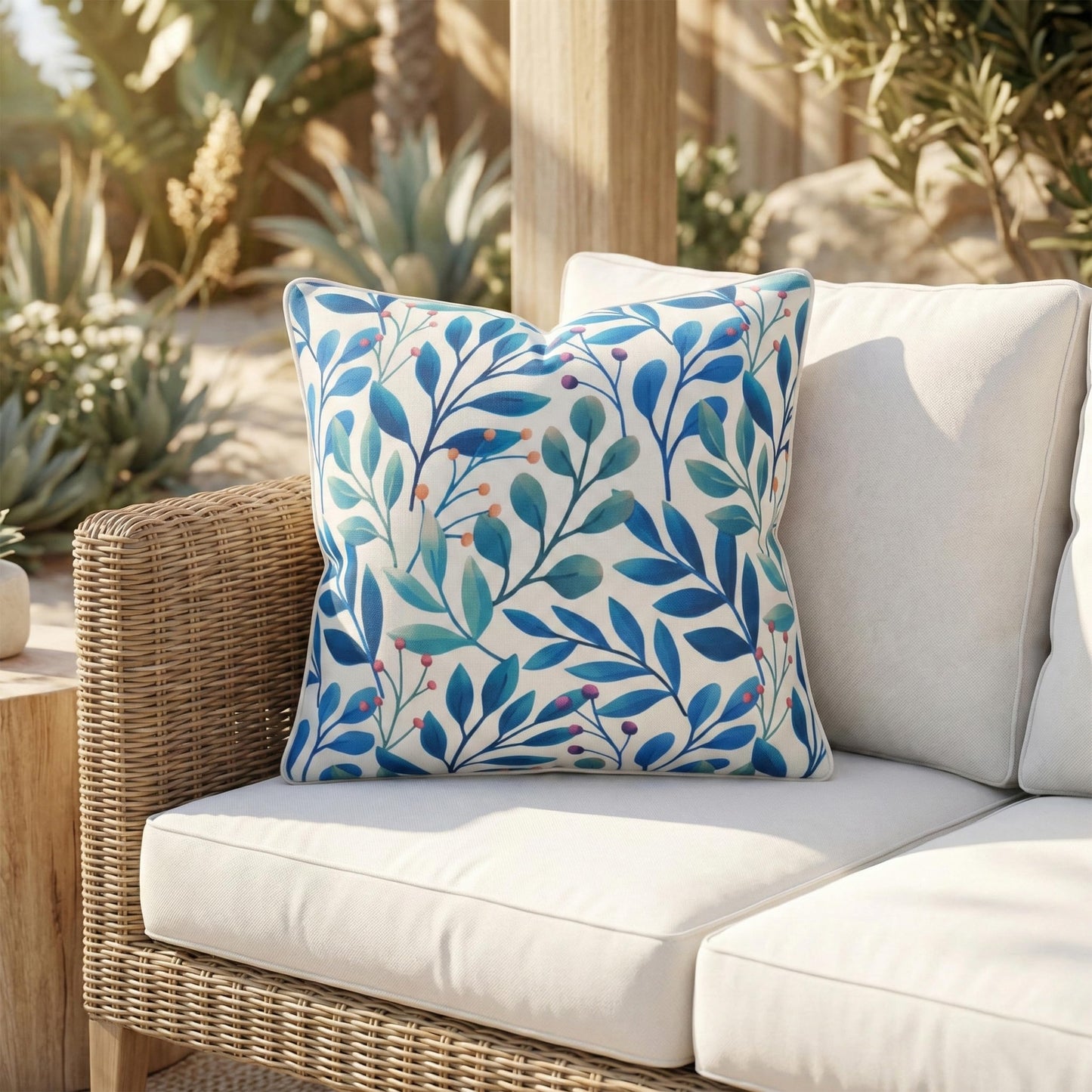 Fab Habitat Indoor/Outdoor Throw Pillow Made from Recycled Polyester Yarn - Double Sided, Stain Resistant, Machine Washable - Tropical - Patio, Deck, Porch, Living Room - Hilo - Green - (20" x 20")