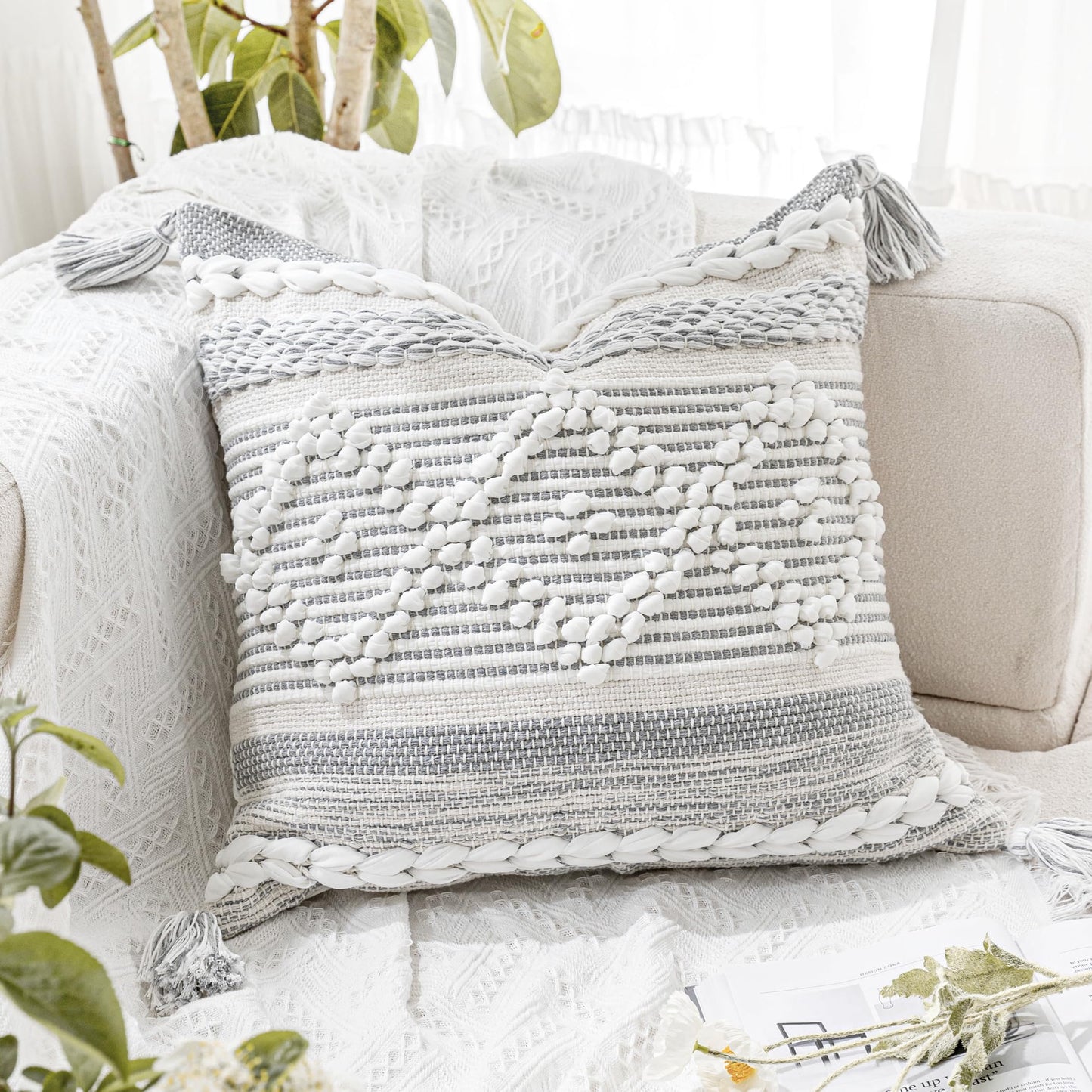 Boho Neutral Modern Farmhouse Decorative Lumbar Throw Pillow Cover