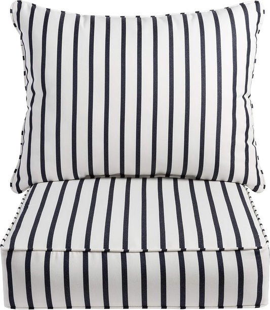 Sorra Home Sunbrella Deep Seating Cushion Set - Outdoor Chair Pad & Back Pillow, Water & Fade Resistant for Patio Furniture with Plush Foam - Lido Indigo (23" x 25" x 5")