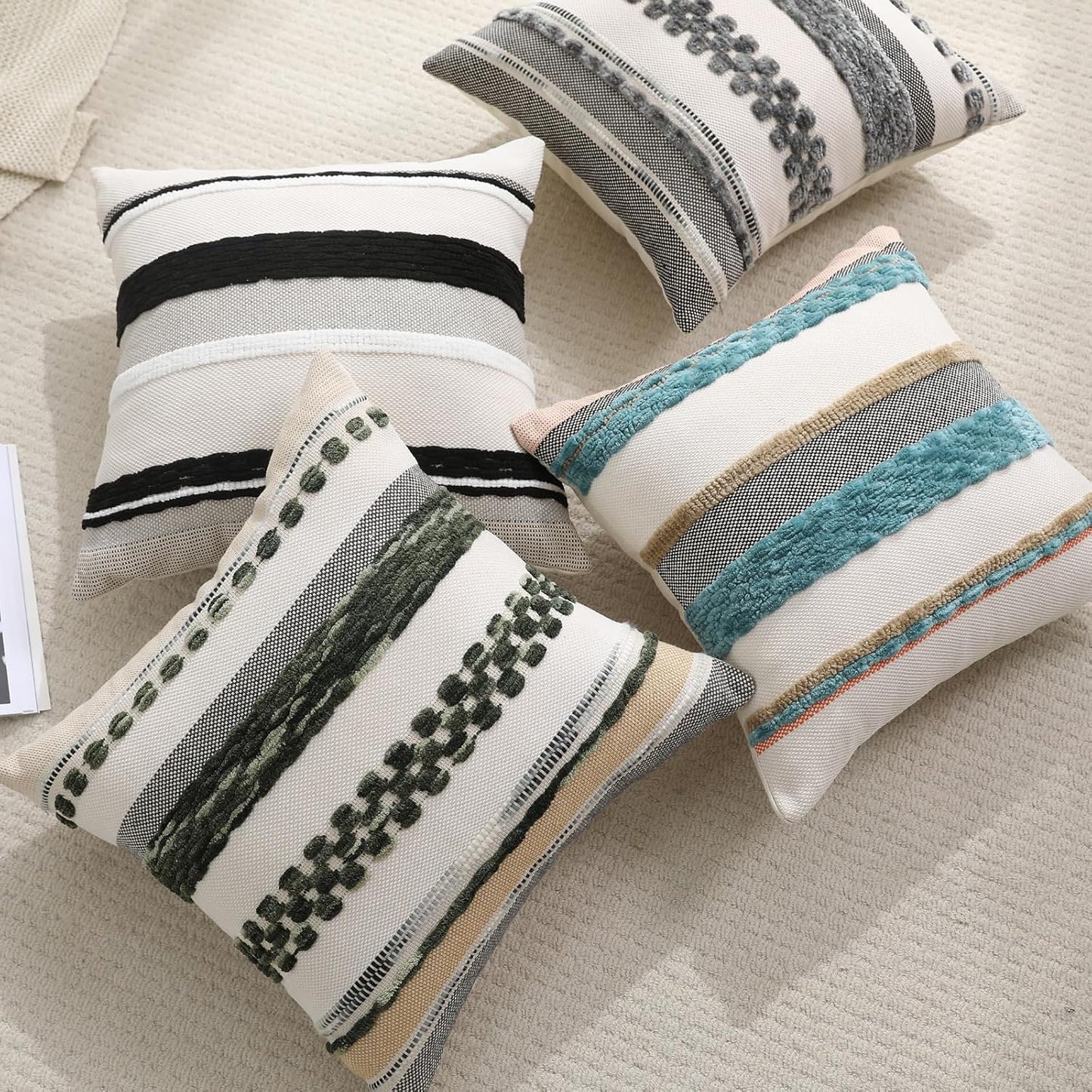 Boho Textured Modern Farmhouse Decorative Throw Pillow Covers Set of 2