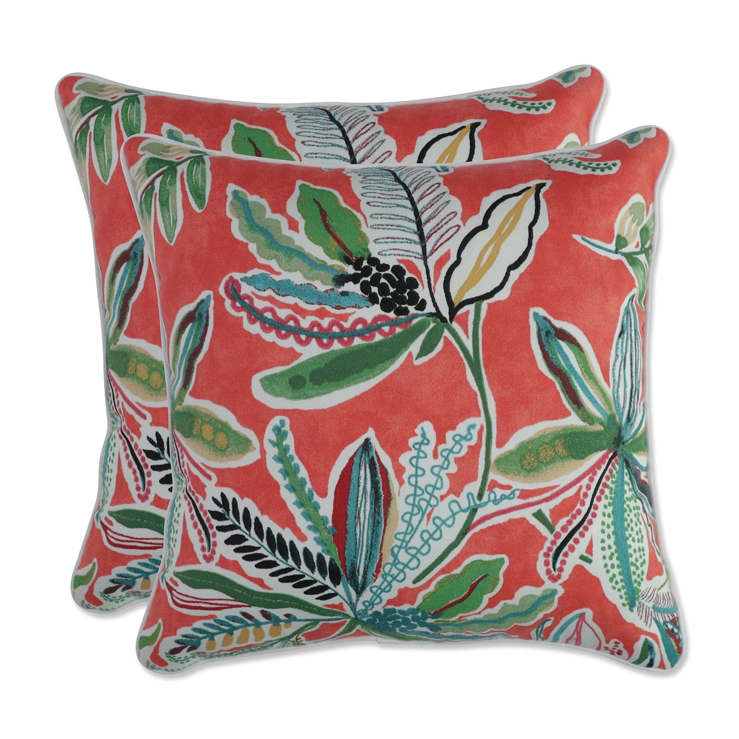 Pillow Perfect Botanical Indoor/Outdoor Throw Pillows, 2 Count, Large - 18.5" x 18.5", Green/Ivory Key Cove