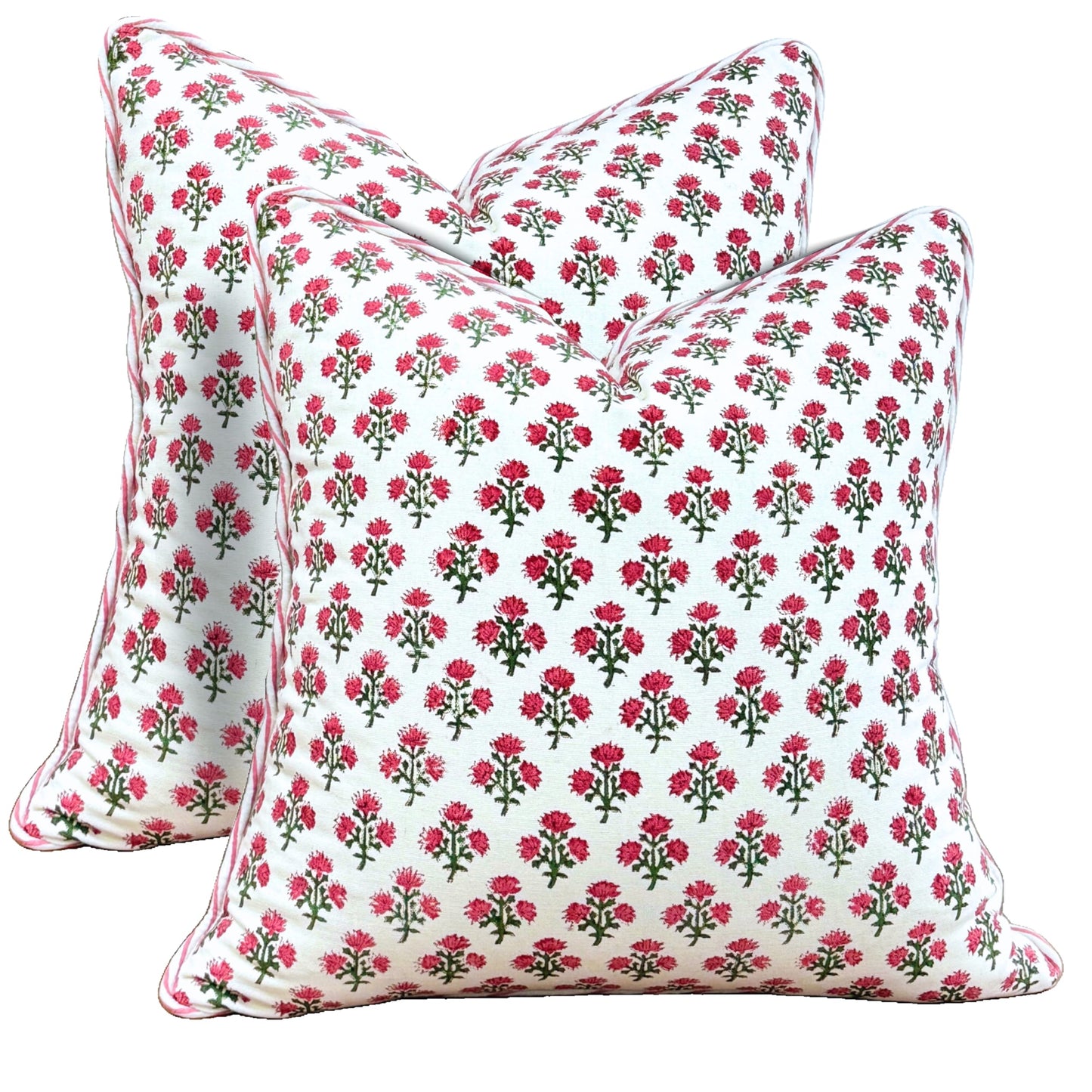 ATOSII Block Print Throw Pillow Cushion Covers, 20 X 20 - Set of 2, Decorative Couch Pillows for Living Room Bed Sofa, 100% Cotton Canvas Pillow Case for Home Decor & Outdoors - Clover Blue