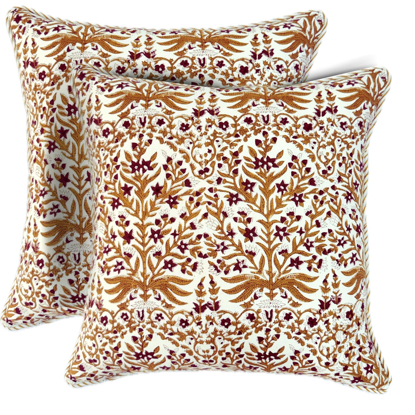 ATOSII Block Print Throw Pillow Cushion Covers, 20 X 20 - Set of 2, Decorative Couch Pillows for Living Room Bed Sofa, 100% Cotton Canvas Pillow Case for Home Decor & Outdoors - Clover Blue
