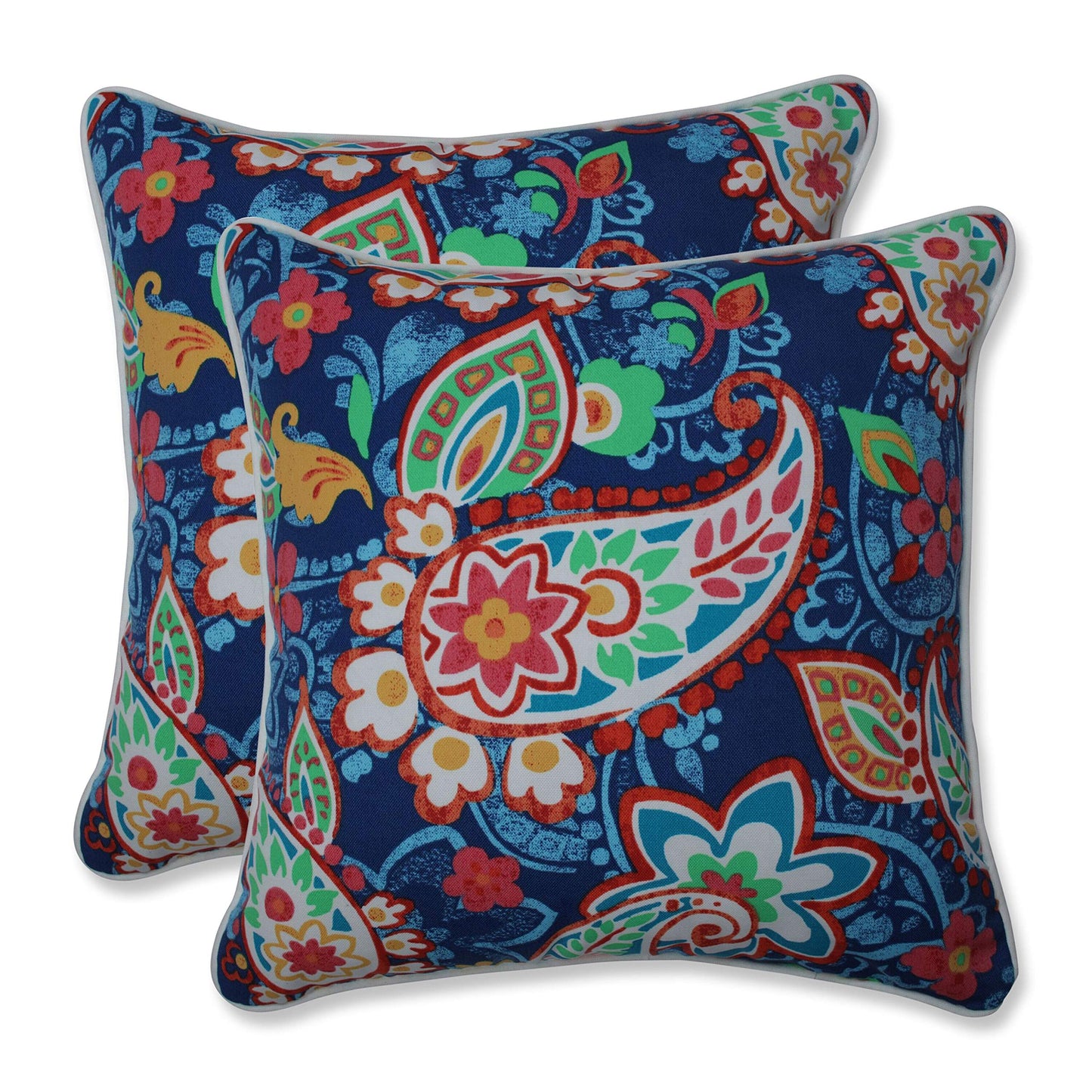 Pillow Perfect Paisley Indoor/Outdoor Accent Throw Pillow, Plush Fill, Weather, and Fade Resistant, Lumbar - 11.5" x 18.5" , Blue/Multi Ummi, 2 Count