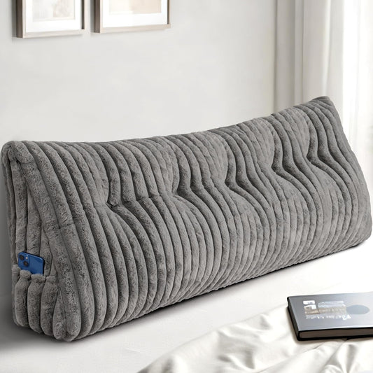 Headboard Pillow Queen, Triangular Wedge Pillow Headboard Queen, Cushion Headboards Reading Pillows, Backrest Pillows for Sitting in Bed or Working with Removable Cover, Grey