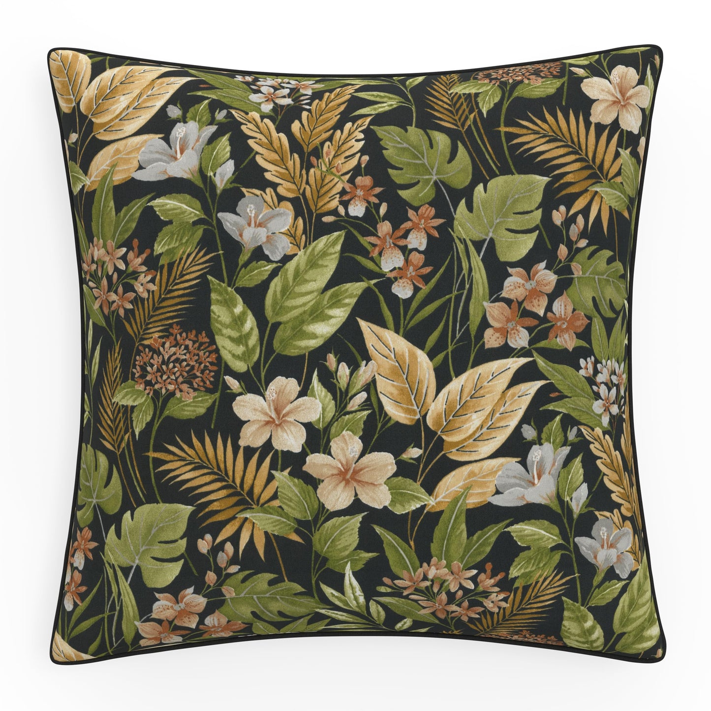 Pillow Perfect Floral Indoor/Outdoor Accent Throw Pillow, Plush Fill, Weather, and Fade Resistant, Large Throw - 18.5" x 18.5", Brown/Green Coventry, 2 Count