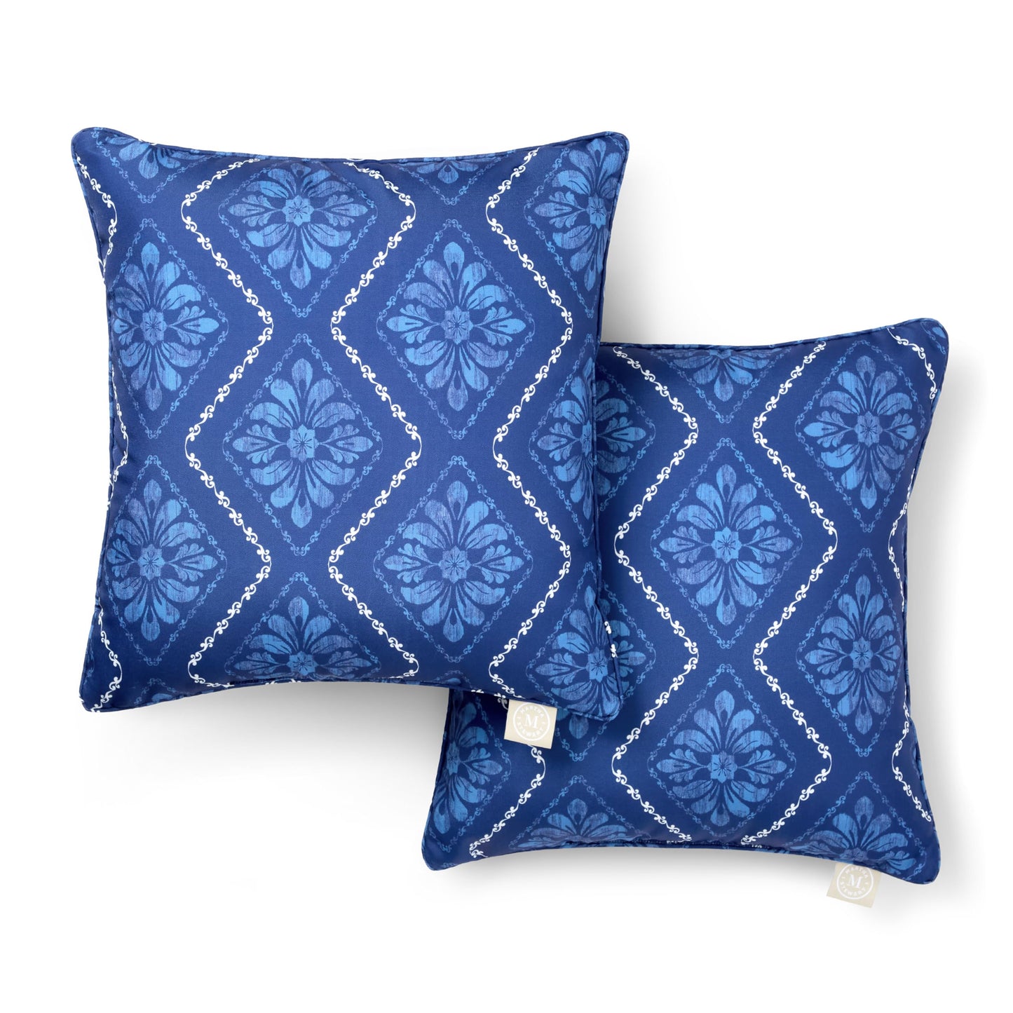 Martha Stewart Spring May Embroidered Lemon Indoor Outdoor Decorative Pillow 2-Pack Set, UV Fade Resistant, Water Repellent, Printed Stripe Design, Aqua Blue/Yellow, 18"x18"
