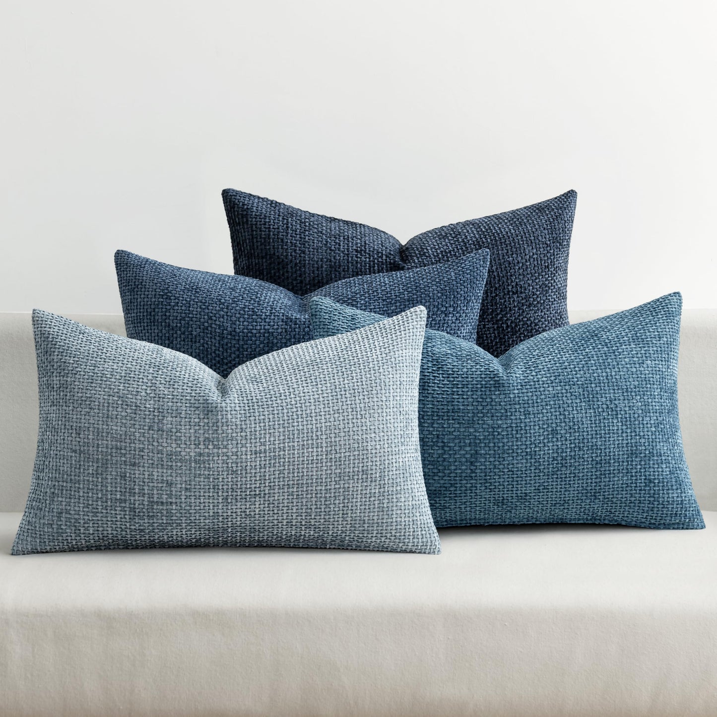 MIULEE Pack of 4 Couch Throw Pillow Covers 20x20 Inch Neutral Blue Soft Decorative Chenille Pillow Covers Farmhouse Accent Cushion Covers for Boho Western Spring Coastal Decor Sofa Bed Living Room
