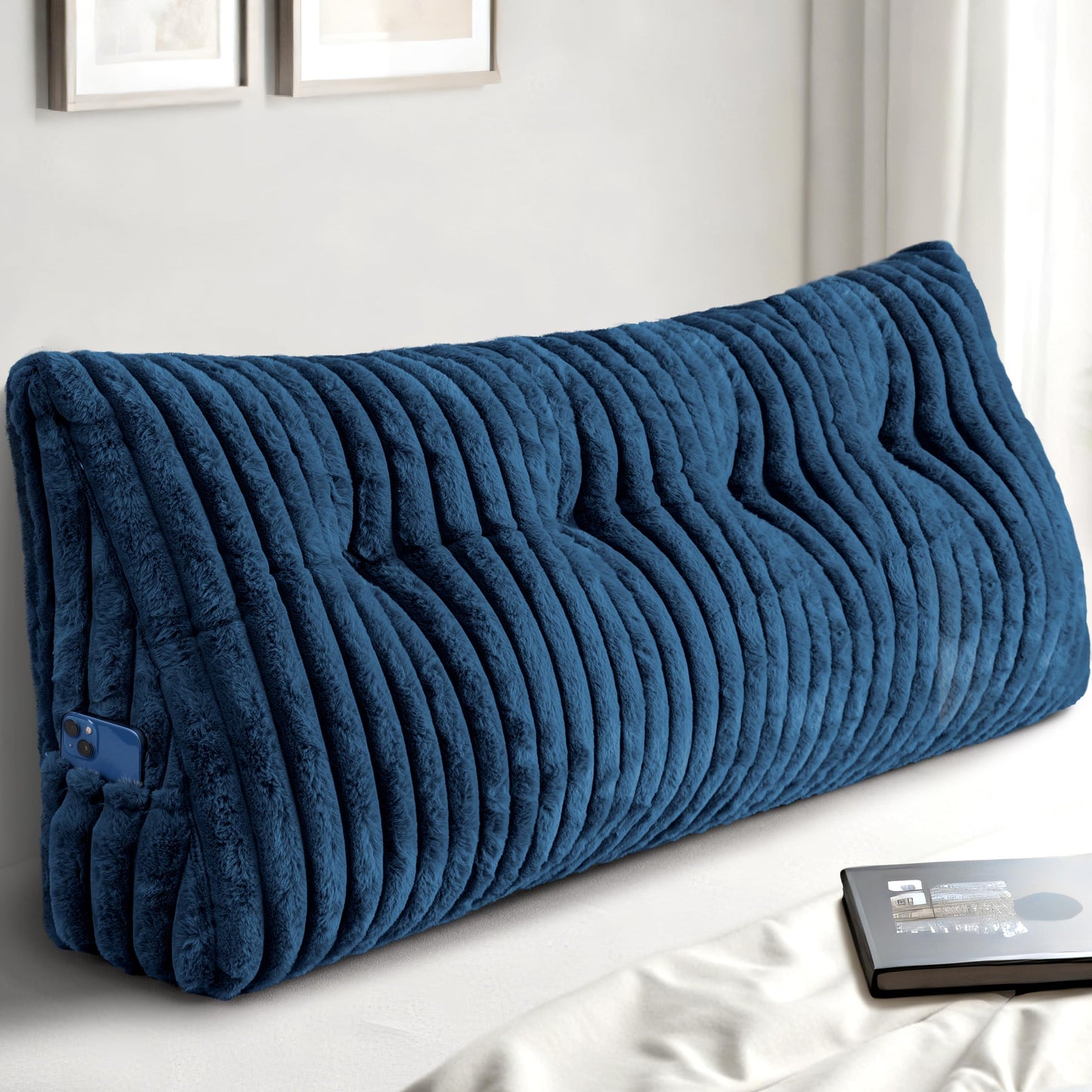 Headboard Pillow Queen, Triangular Wedge Pillow Headboard Queen, Cushion Headboards Reading Pillows, Backrest Pillows for Sitting in Bed or Working with Removable Cover, Grey