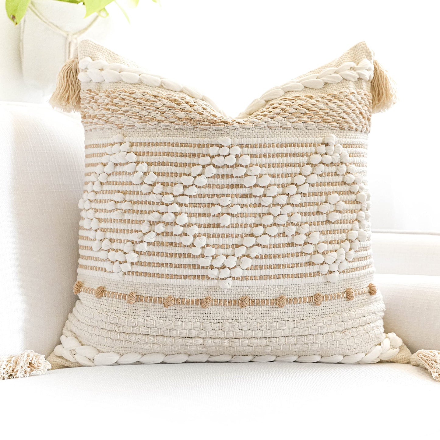 Boho Neutral Modern Farmhouse Decorative Lumbar Throw Pillow Cover