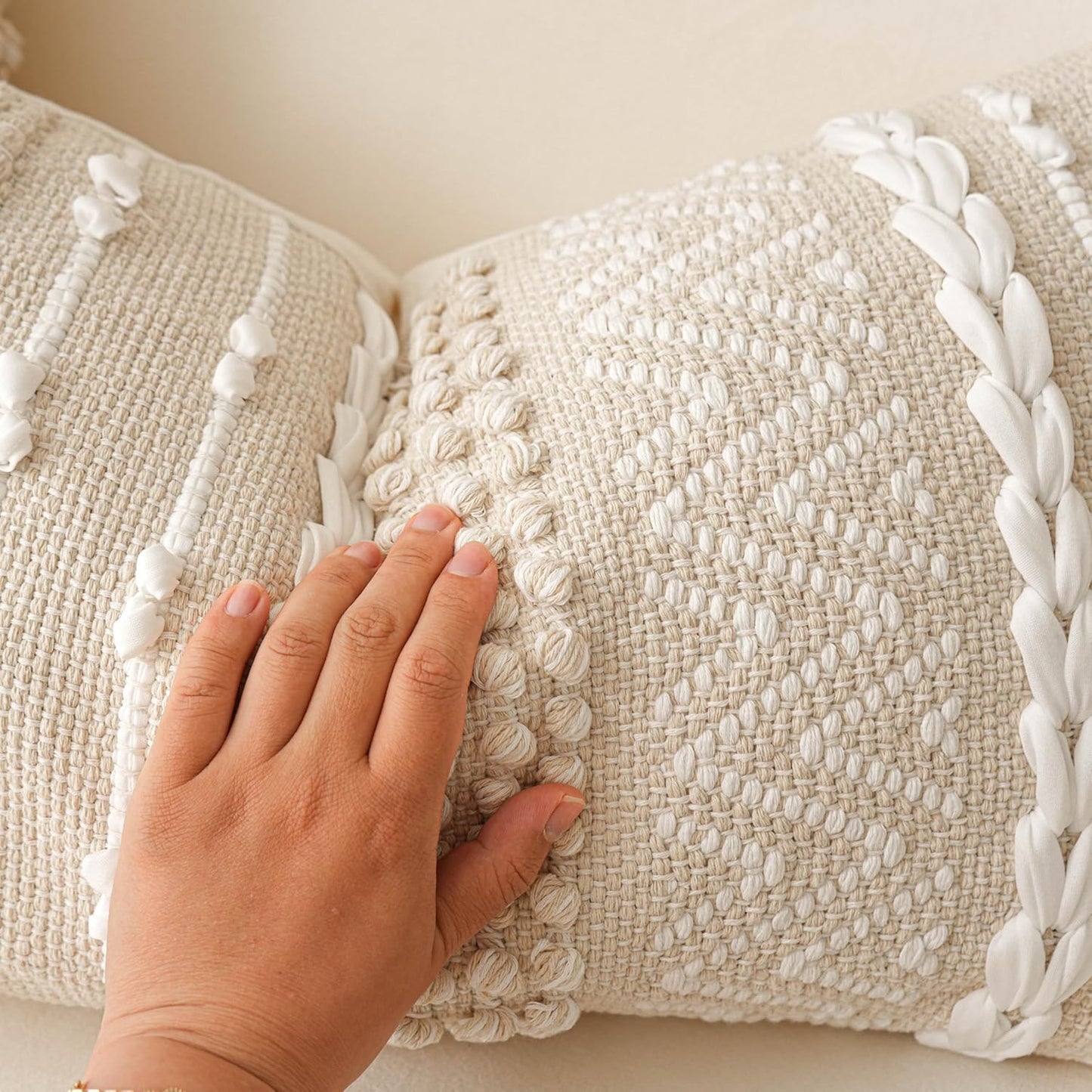 Boho Neutral Modern Farmhouse Decorative Lumbar Throw Pillow Cover