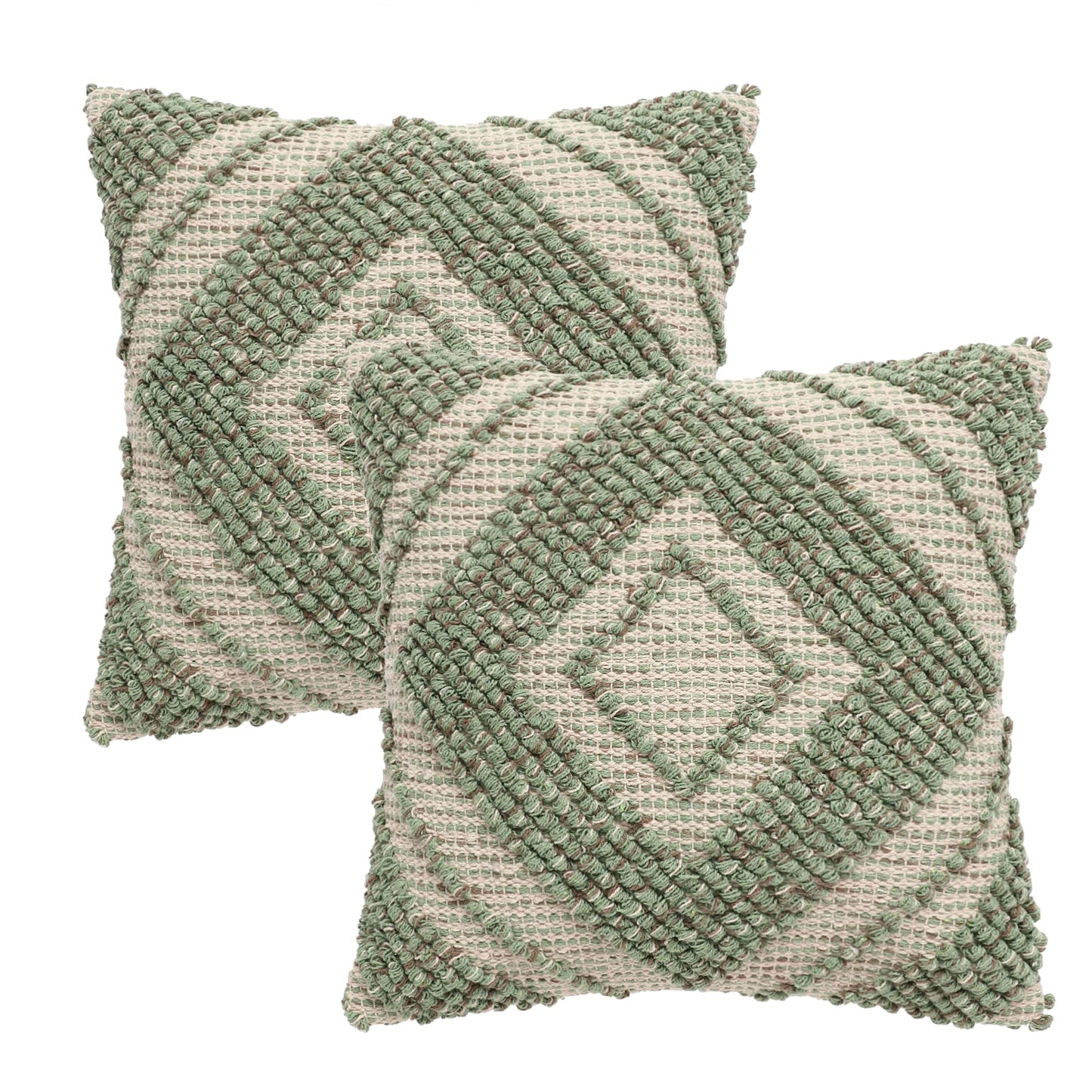 · REDEARTH · Tufted Throw Pillow Cushion Covers - Boho Textured Woven Decorative Cases Set for Couch - Sofa - Bed - Farmhouse - Chair - Covered Patio - car - 100% Cotton (18x18 ; Gray) Pack of 2
