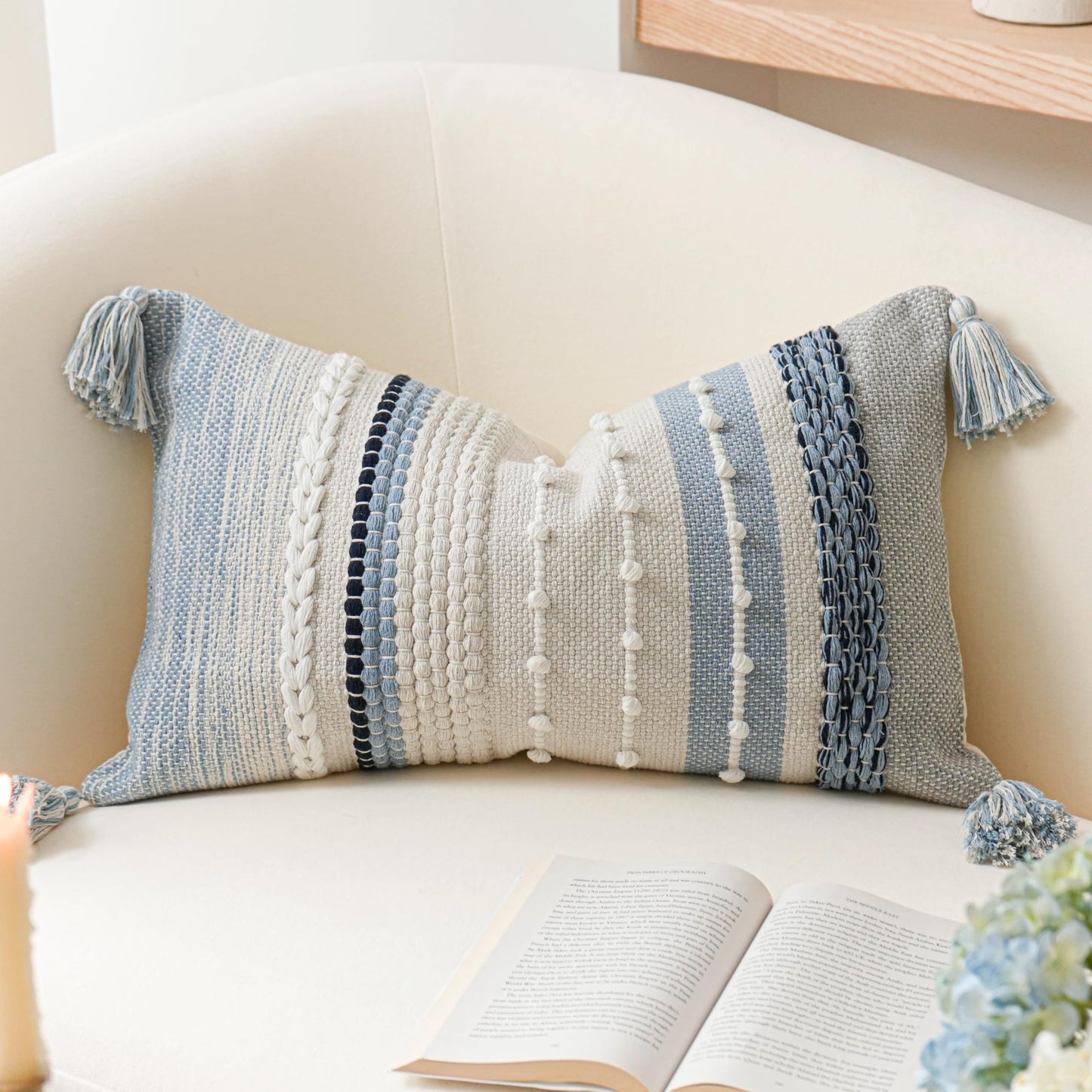 Coastal Boho Textured Decorative Lumbar Throw Pillow Cover Set