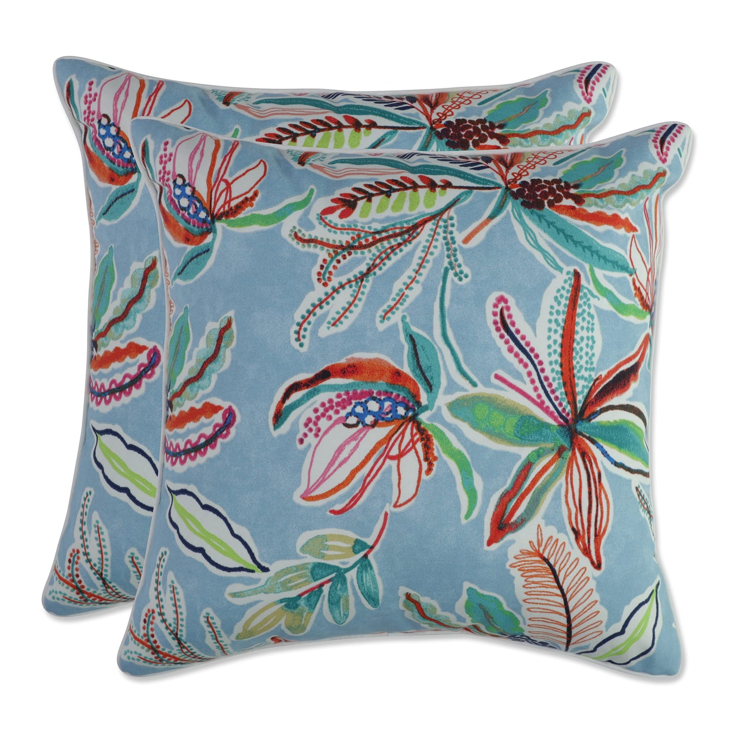 Pillow Perfect Botanical Indoor/Outdoor Throw Pillows, 2 Count, Large - 18.5" x 18.5", Green/Ivory Key Cove