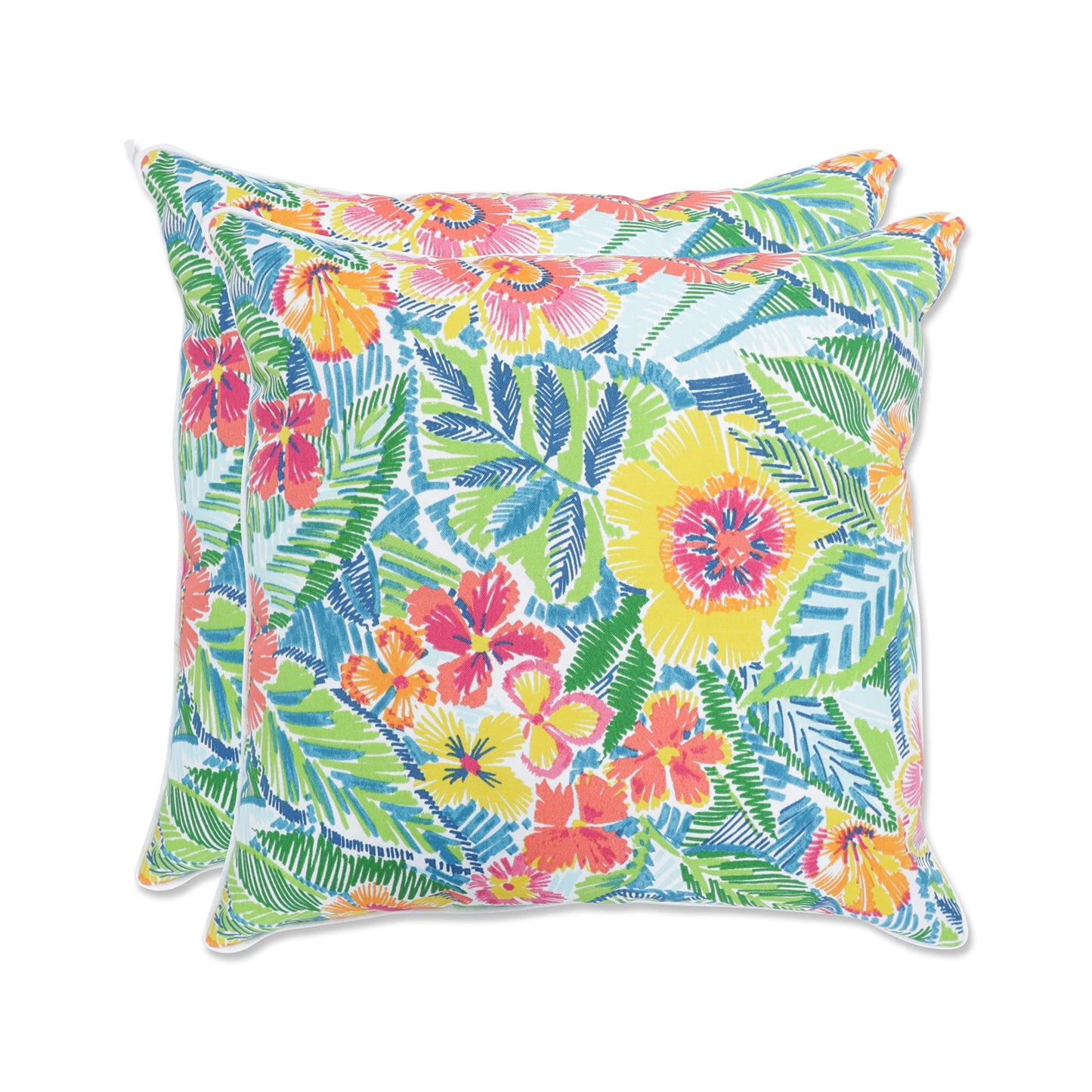 Pillow Perfect Floral Indoor/Outdoor Accent Throw Pillow, Plush Fill, Weather, and Fade Resistant, Large Throw - 18.5" x 18.5", Brown/Green Coventry, 2 Count