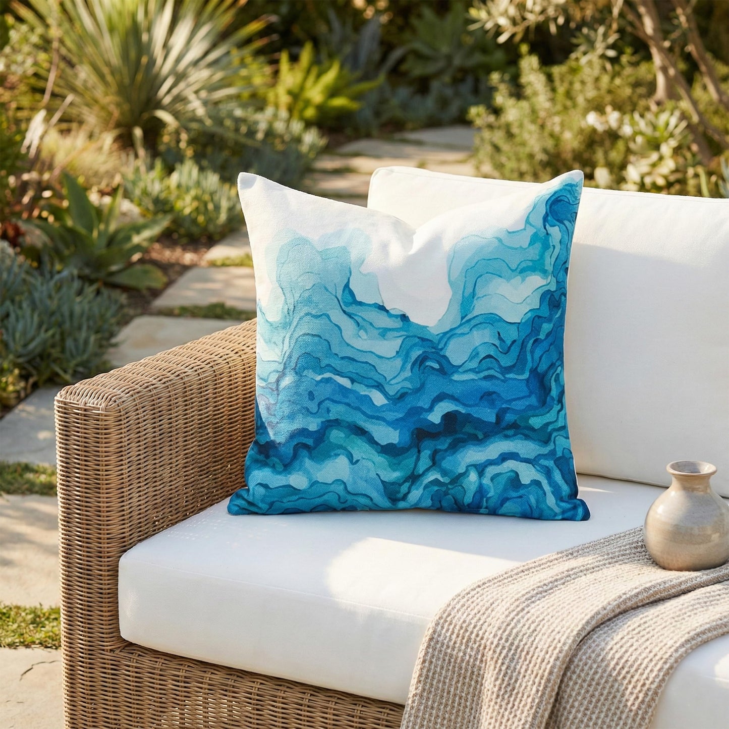 Fab Habitat Indoor/Outdoor Throw Pillow Made from Recycled Polyester Yarn - Double Sided, Stain Resistant, Machine Washable - Tropical - Patio, Deck, Porch, Living Room - Hilo - Green - (20" x 20")