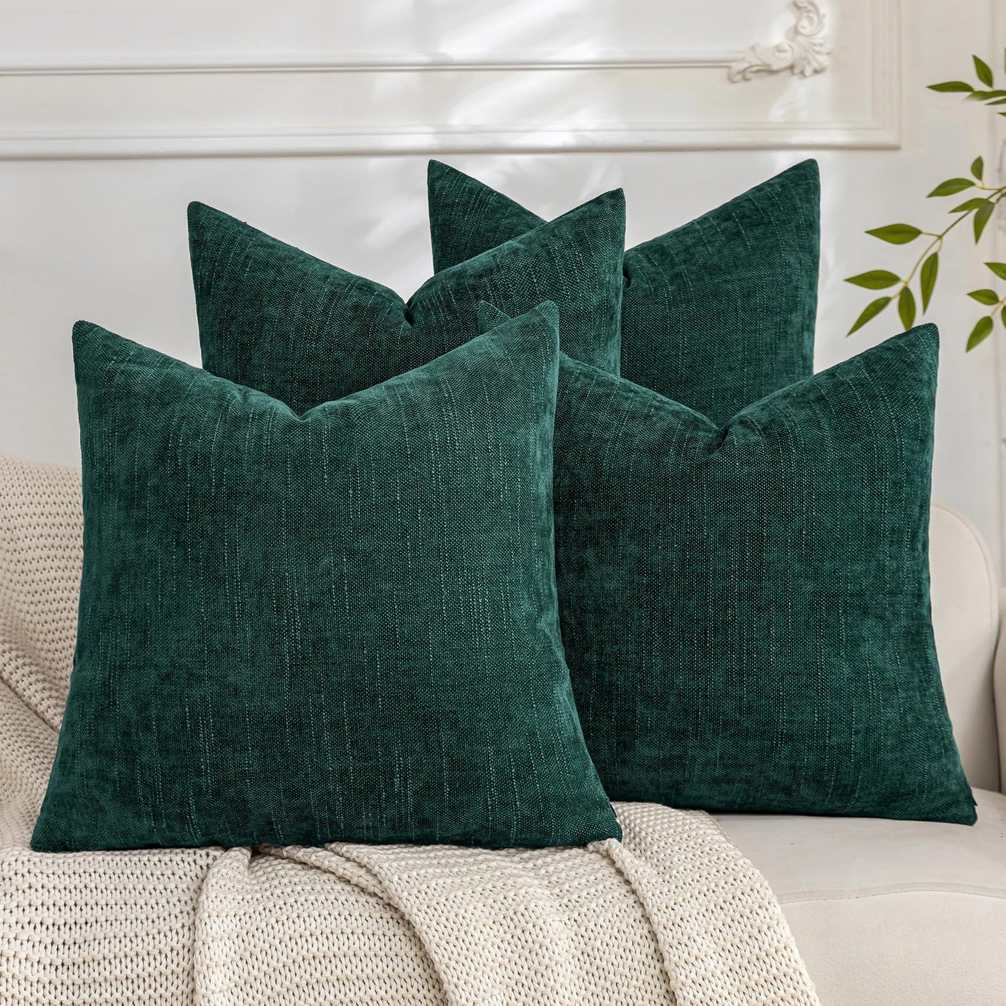 Set of 4 Soft Textured Decorative Throw Pillow Covers 24x24 Inch Cozy Farmhouse Cushion Cover Square Accent Pillow Cases for Bed Couch Sofa Living Room, Neutral