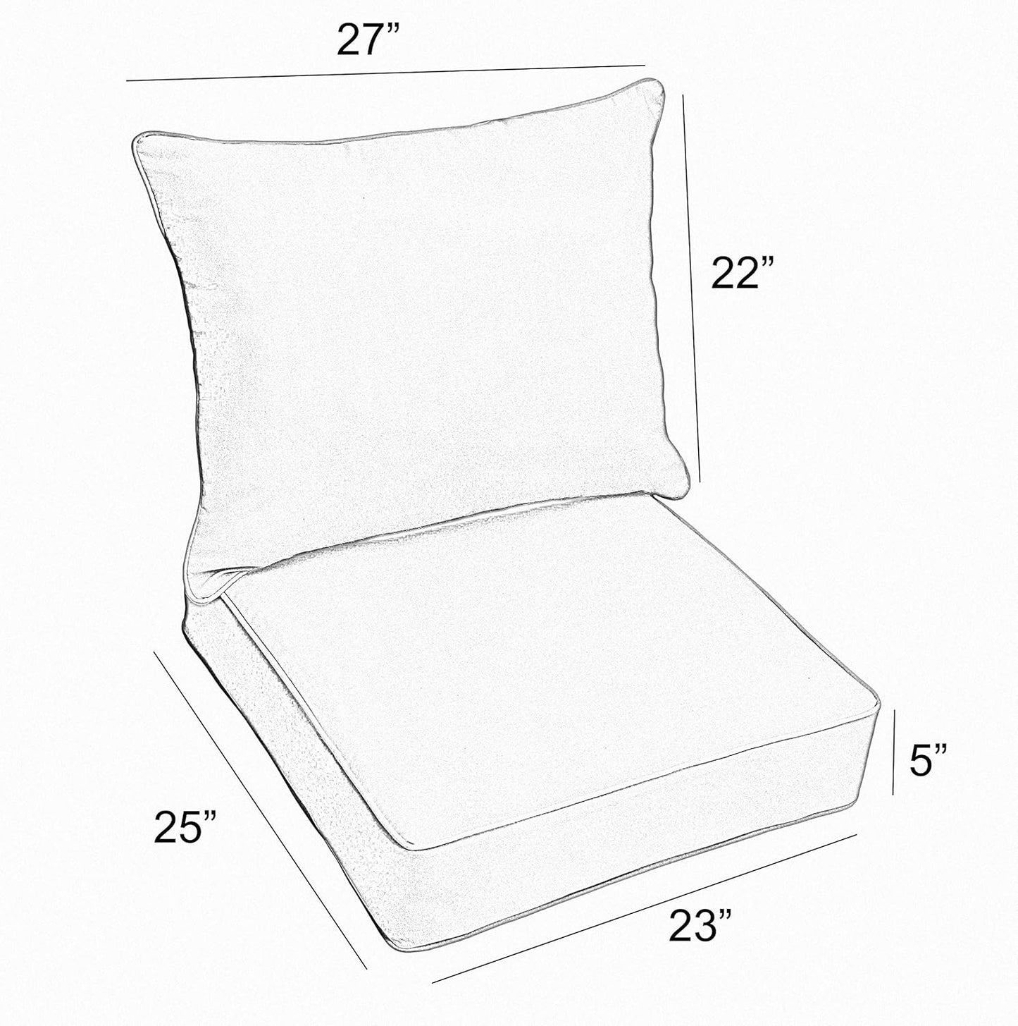 Sorra Home Sunbrella Deep Seating Cushion Set - Outdoor Chair Pad & Back Pillow, Water & Fade Resistant for Patio Furniture with Plush Foam - Lido Indigo (23" x 25" x 5")