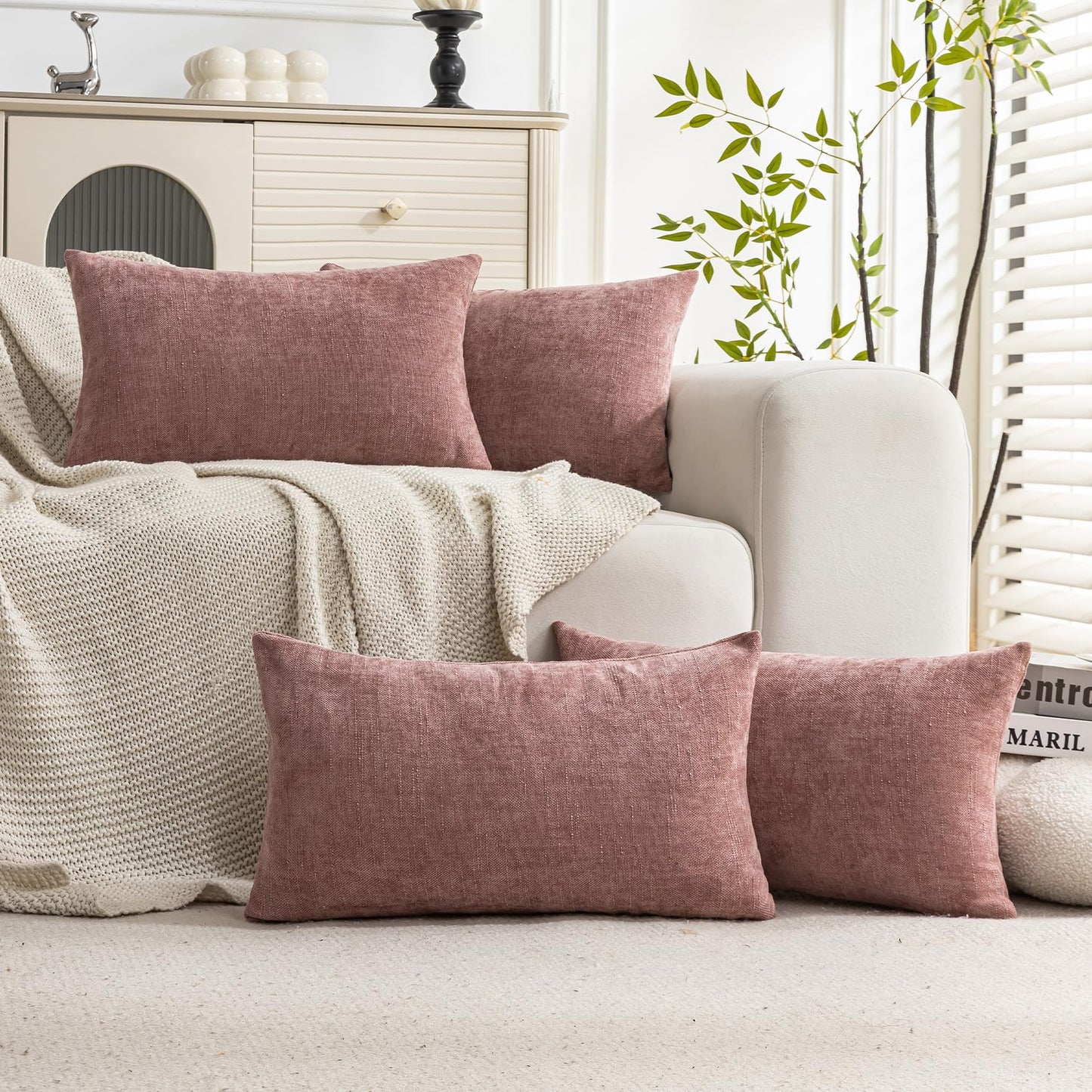 Set of 4 Soft Textured Decorative Throw Pillow Covers 24x24 Inch Cozy Farmhouse Cushion Cover Square Accent Pillow Cases for Bed Couch Sofa Living Room, Neutral