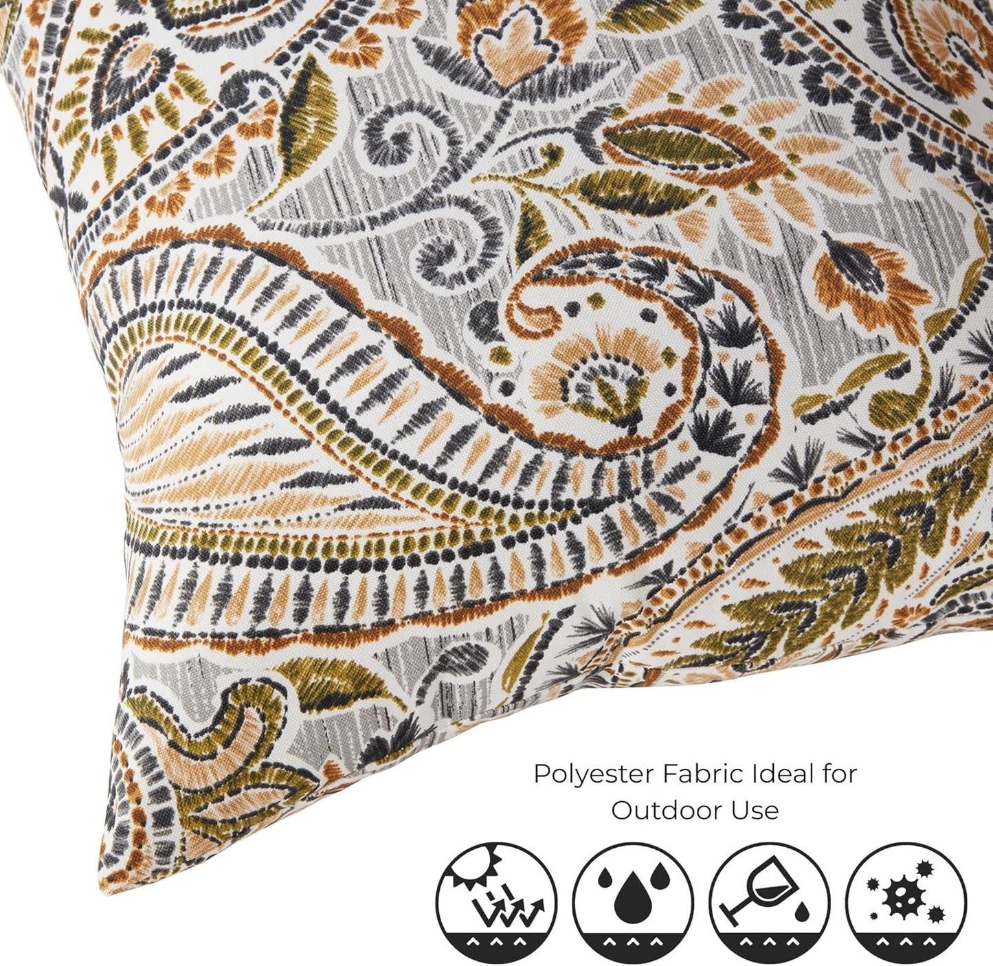 Set of 2 Outdoor Throw Pillows 17 x 17 Inch – Reversible Square Patio Accent Pillows – Weather-Resistant Polyester Fabric – Eco-Friendly Recycled Polyfiber Fill, Arctic Paisley