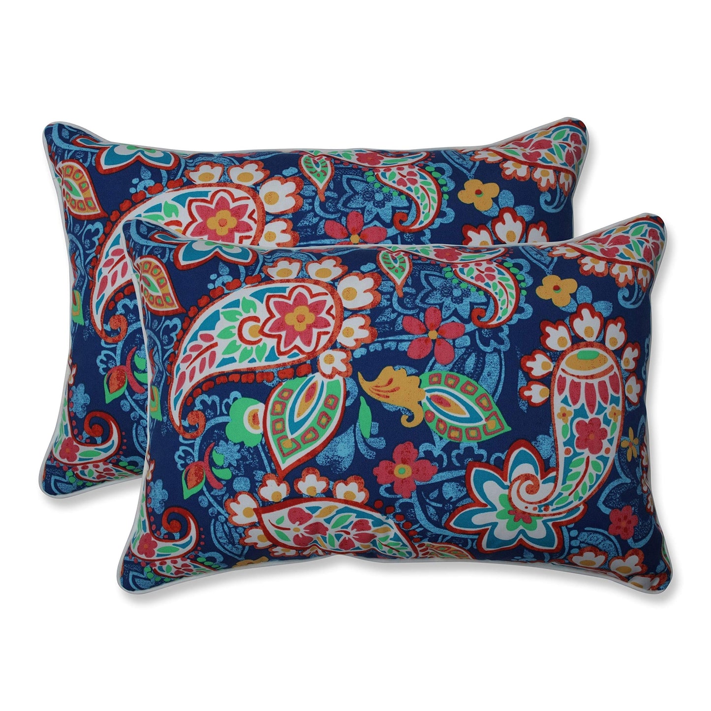 Pillow Perfect Paisley Indoor/Outdoor Accent Throw Pillow, Plush Fill, Weather, and Fade Resistant, Lumbar - 11.5" x 18.5" , Blue/Multi Ummi, 2 Count