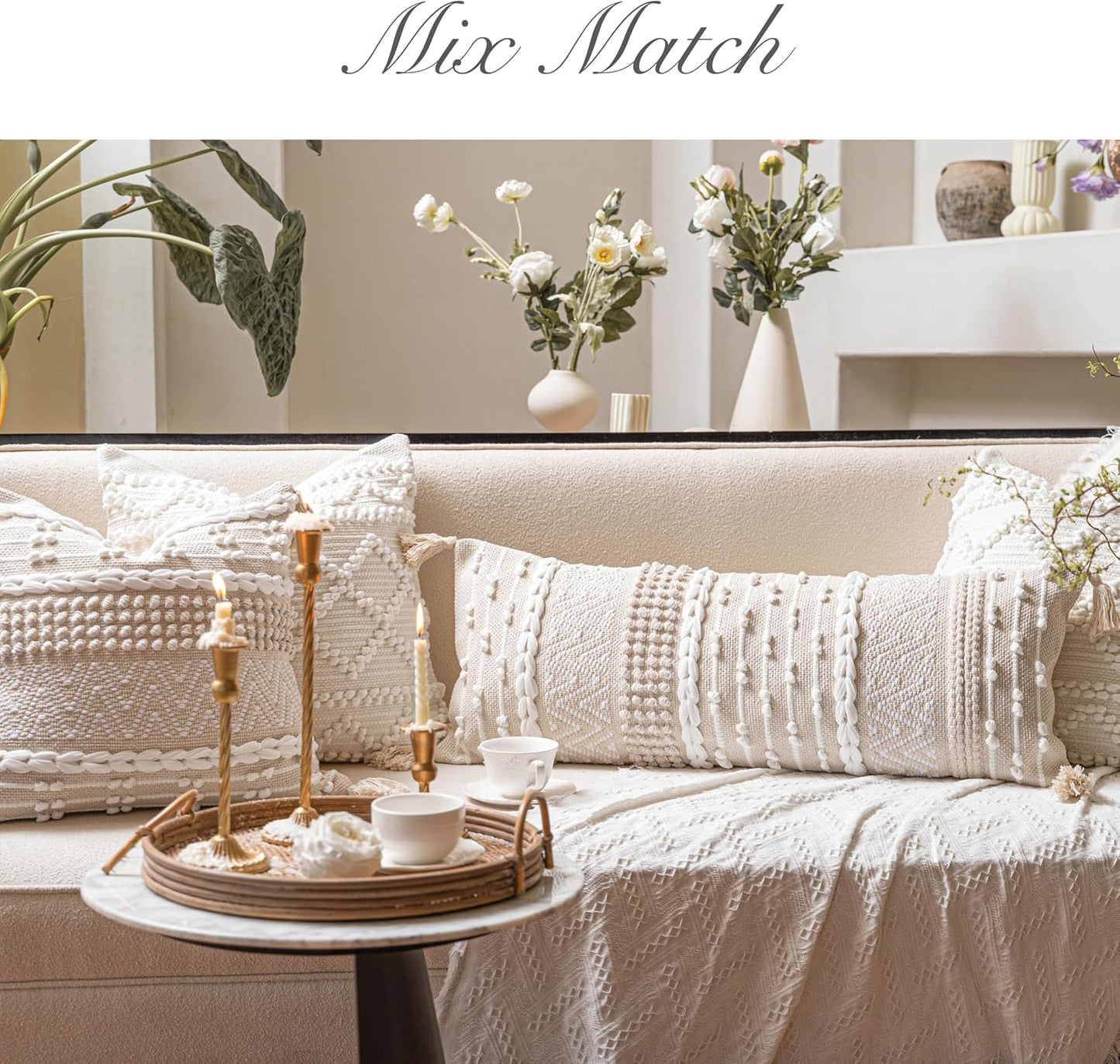Boho Neutral Modern Farmhouse Decorative Lumbar Throw Pillow Cover