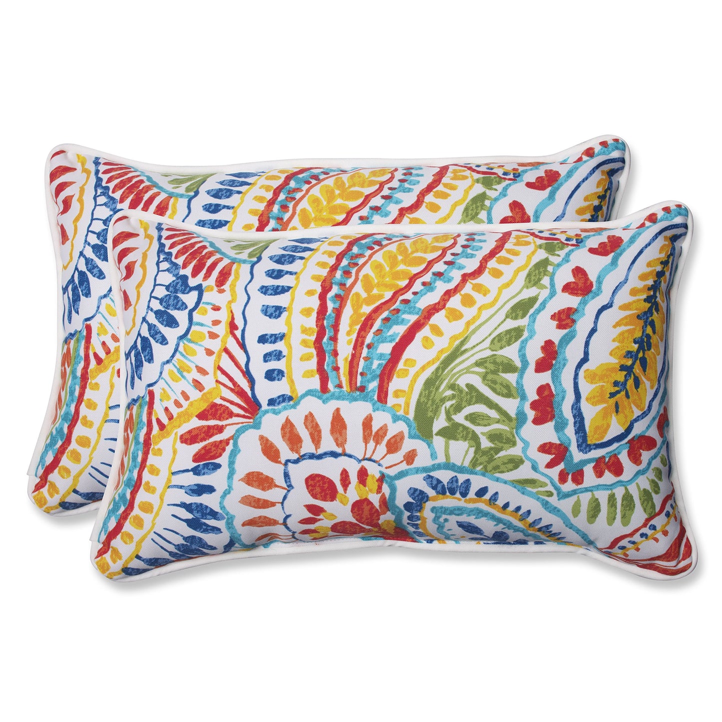 Pillow Perfect Paisley Indoor/Outdoor Accent Throw Pillow, Plush Fill, Weather, and Fade Resistant, Lumbar - 11.5" x 18.5" , Blue/Multi Ummi, 2 Count