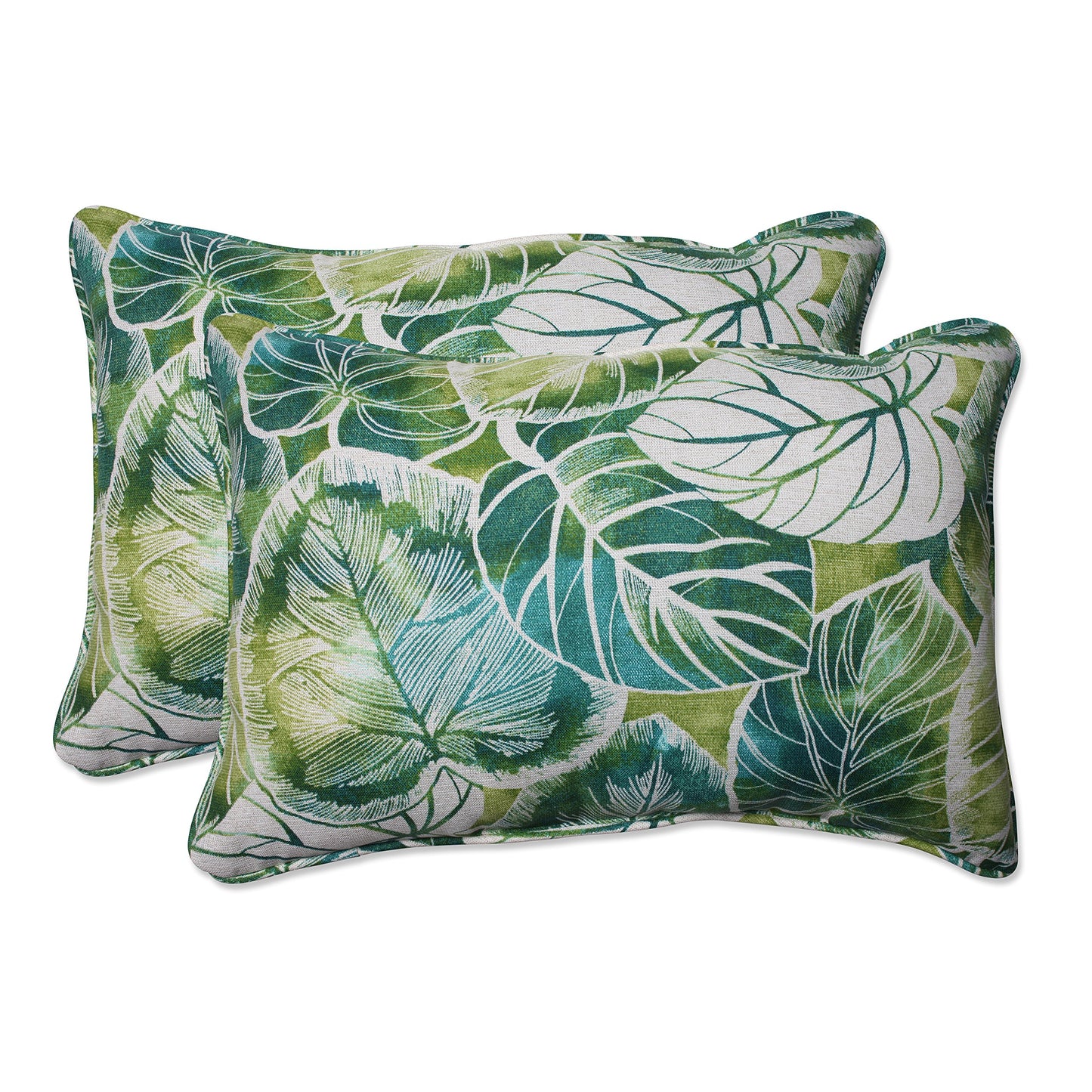 Pillow Perfect Botanical Indoor/Outdoor Throw Pillows, 2 Count, Large - 18.5" x 18.5", Green/Ivory Key Cove