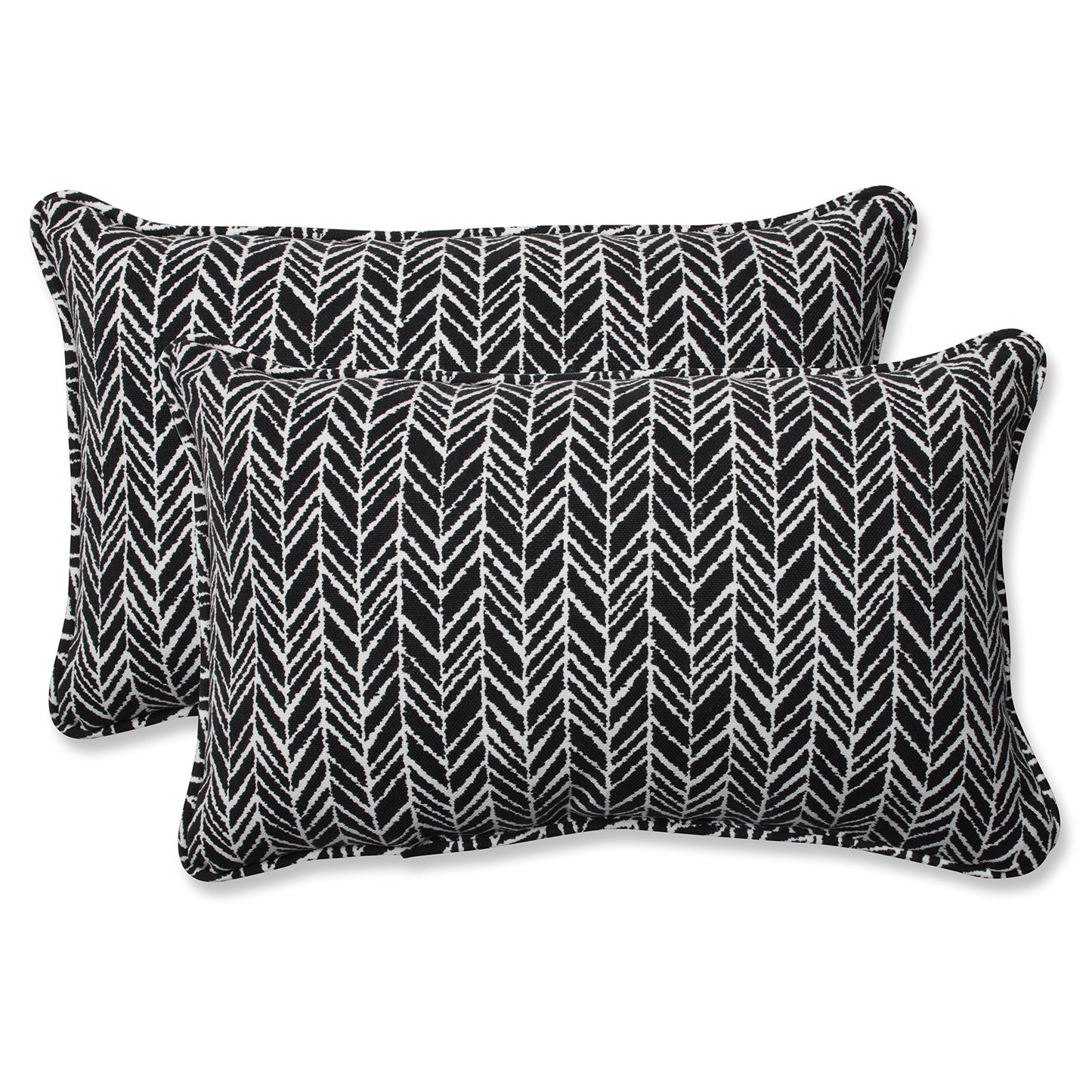 Pillow Perfect Outdoor/Indoor Herringbone Night Throw Pillows, 18.5" x 18.5", Black, 2 Pack