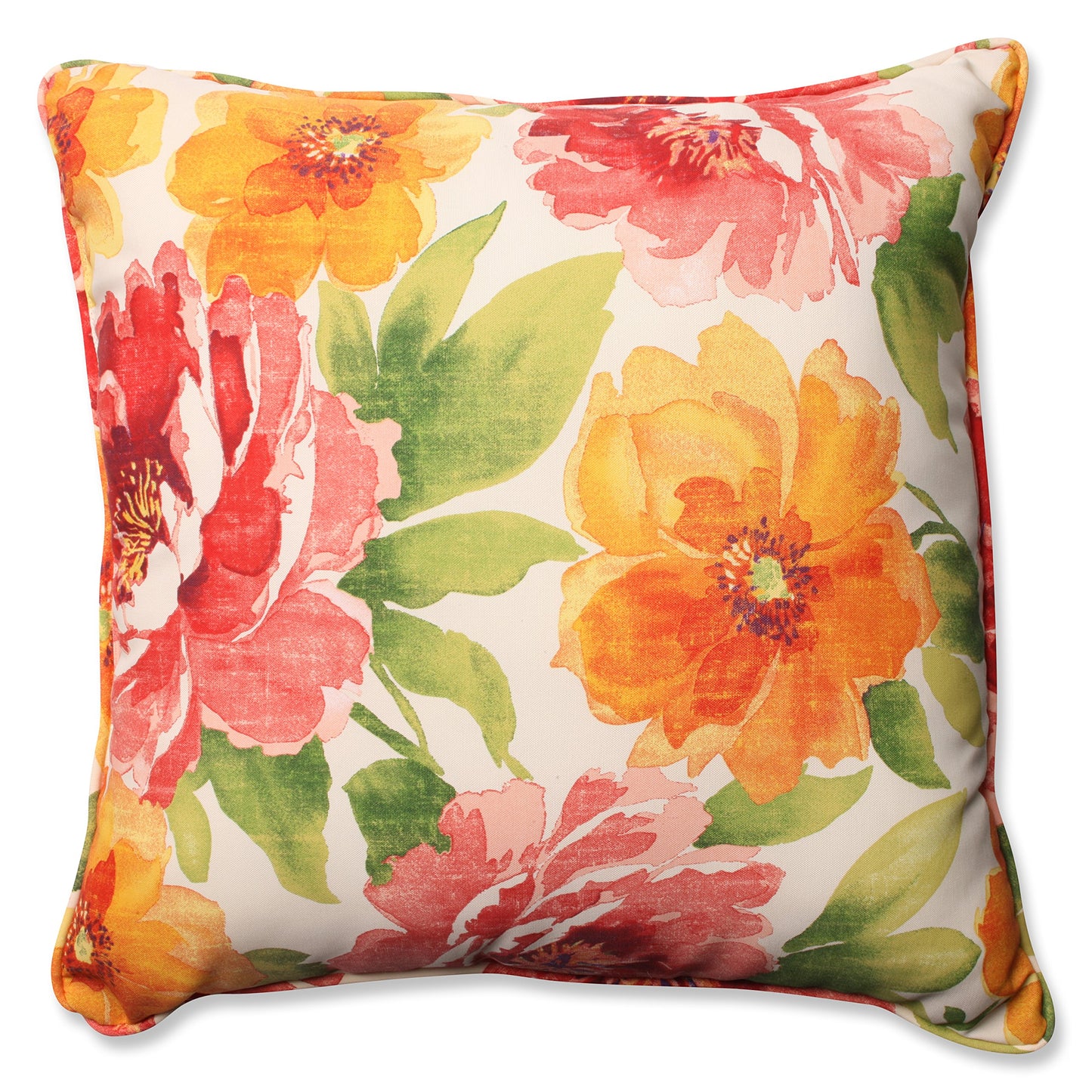 Pillow Perfect Floral Indoor/Outdoor Accent Throw Pillow, Plush Fill, Weather, and Fade Resistant, Large Throw - 18.5" x 18.5", Brown/Green Coventry, 2 Count
