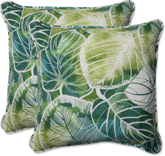 Pillow Perfect Botanical Indoor/Outdoor Throw Pillows, 2 Count, Large - 18.5" x 18.5", Green/Ivory Key Cove