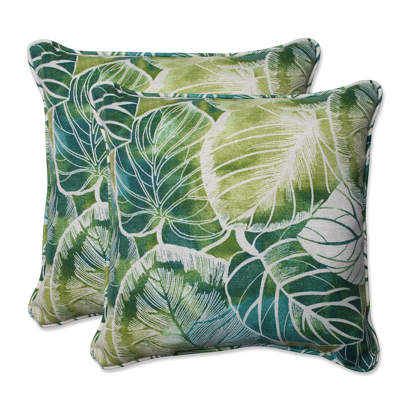 Pillow Perfect Botanical Indoor/Outdoor Throw Pillows, 2 Count, Large - 18.5" x 18.5", Green/Ivory Key Cove