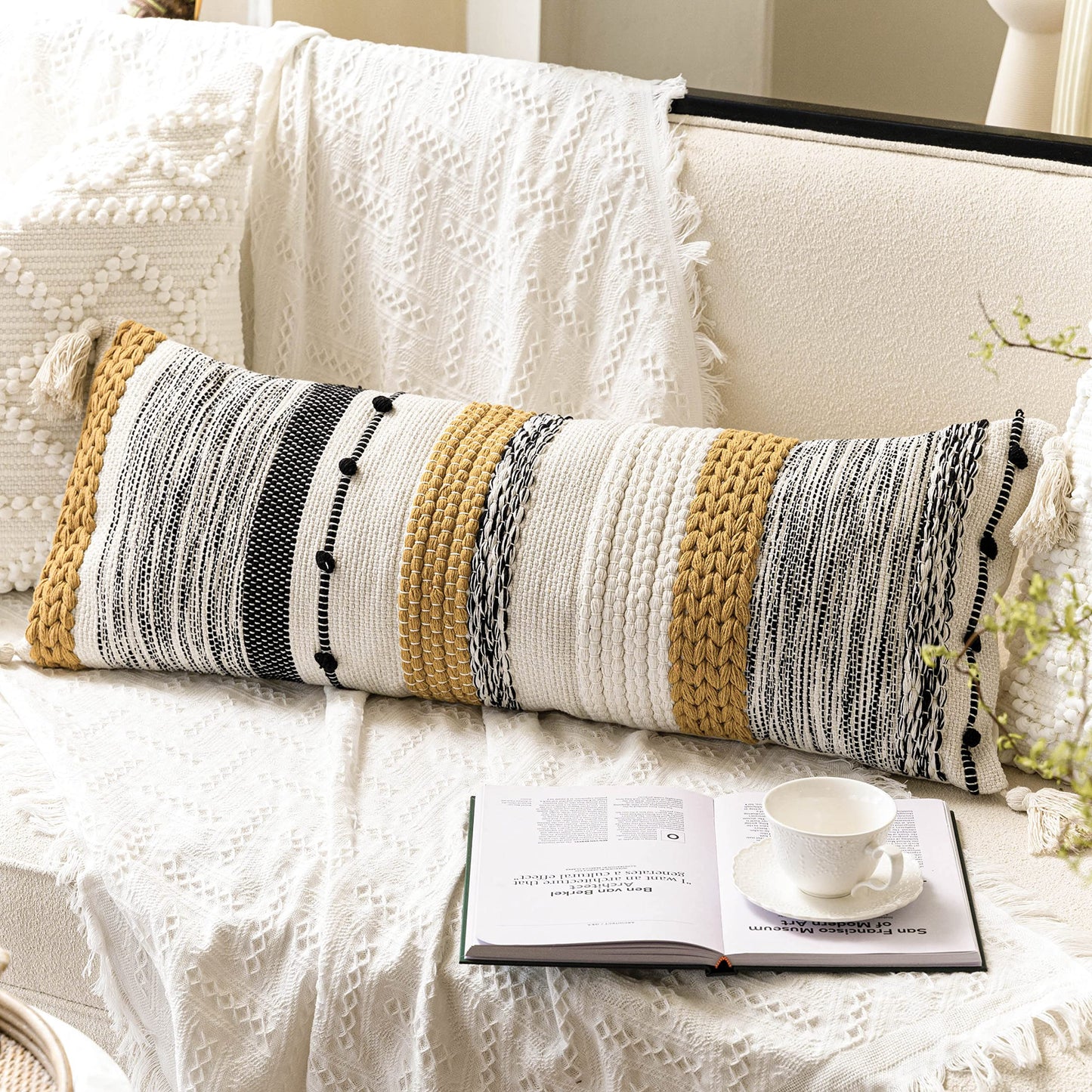 Coastal Boho Textured Decorative Lumbar Throw Pillow Cover Set