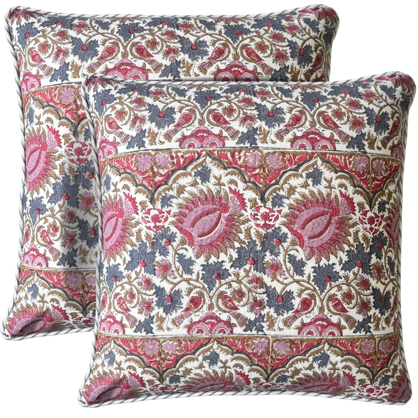 ATOSII Block Print Throw Pillow Cushion Covers, 20 X 20 - Set of 2, Decorative Couch Pillows for Living Room Bed Sofa, 100% Cotton Canvas Pillow Case for Home Decor & Outdoors - Clover Blue