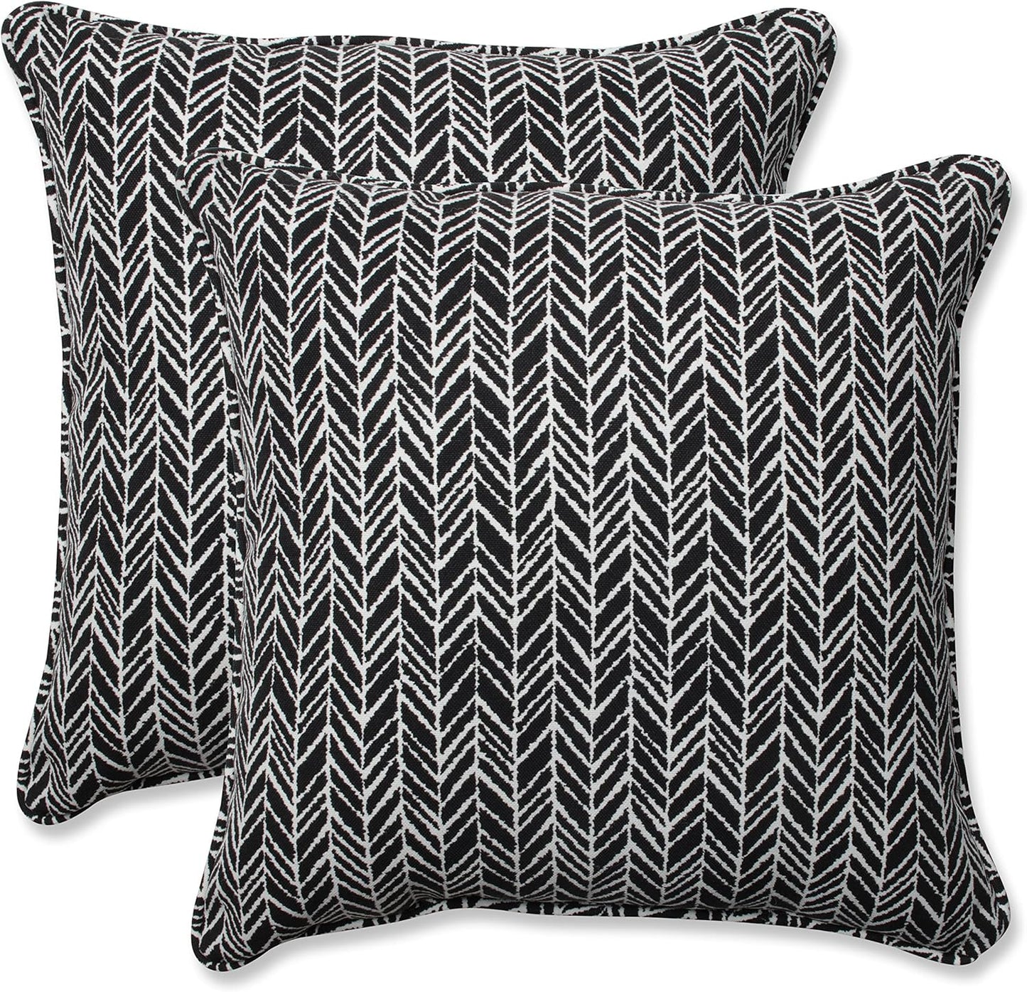 Pillow Perfect Outdoor/Indoor Herringbone Night Throw Pillows, 18.5" x 18.5", Black, 2 Pack