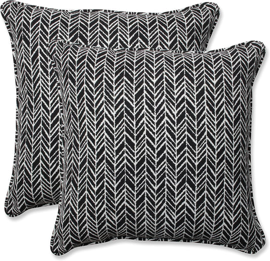 Pillow Perfect Outdoor/Indoor Herringbone Night Throw Pillows, 18.5" x 18.5", Black, 2 Pack