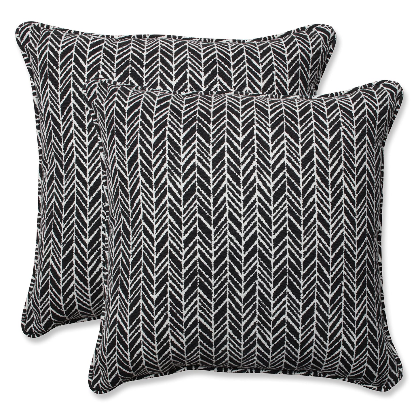 Pillow Perfect Outdoor/Indoor Herringbone Night Throw Pillows, 18.5" x 18.5", Black, 2 Pack